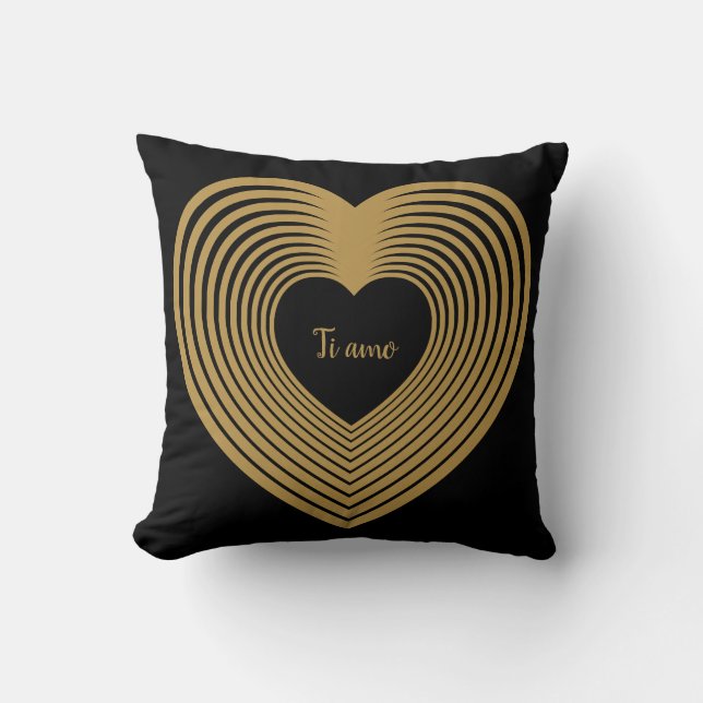 Ti amo,  I love you (Italian), gold hearts / black Cushion (Front)