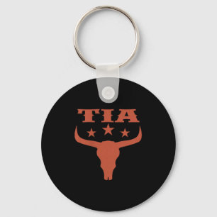 Tia First Bday Cowboy Western Rodeo Skull Matching Key Ring