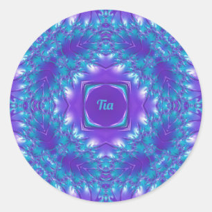 TIA ~ WOW PRETTY 3D! Aqua, Purple and White ~  Classic Round Sticker