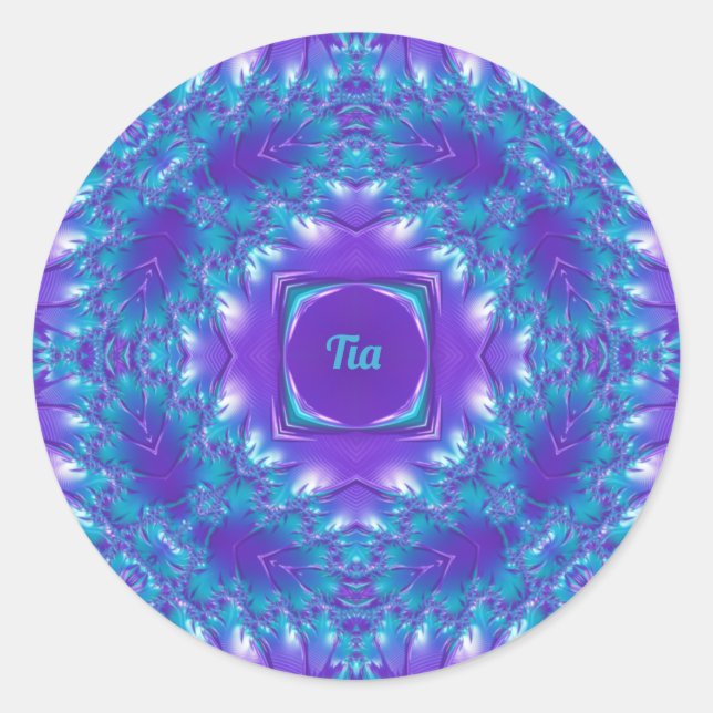 TIA ~ WOW PRETTY 3D! Aqua, Purple and White ~  Classic Round Sticker (Front)