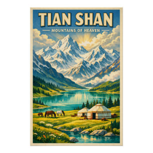 Tian Shan Mountains, China, in a classic retro Poster