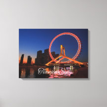 Tianjin Eye Wheel At Night With Skyline Canvas Art