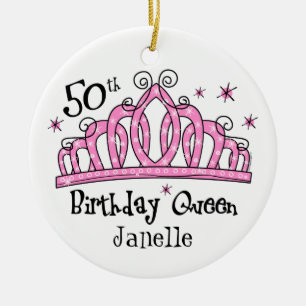 Tiara 50th Birthday Queen LT Ceramic Tree Decoration