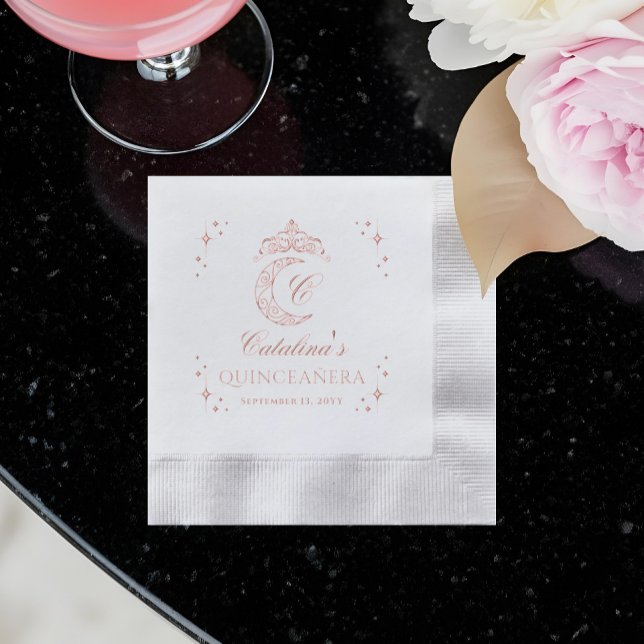 Tiara Celestial Crescent Moon Monogram  Foil Napkins (Tiara Celestial Crescent Moon Monogram Foil Napkins)
