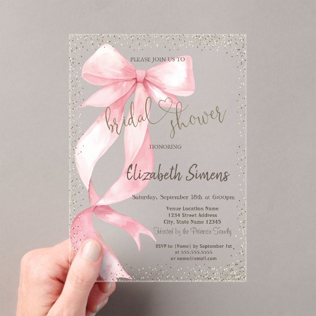 Tiara,Confetti,Pink Bow Bridal Shower Acrylic Invitations (Insitu (Handheld))