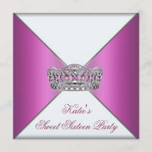Tiara Hot Pink Sweet Sixteen Party Invitation