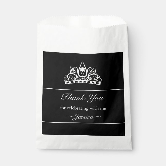 Tiara Modern Black Minimalist Birthday Favour Bag (Front)