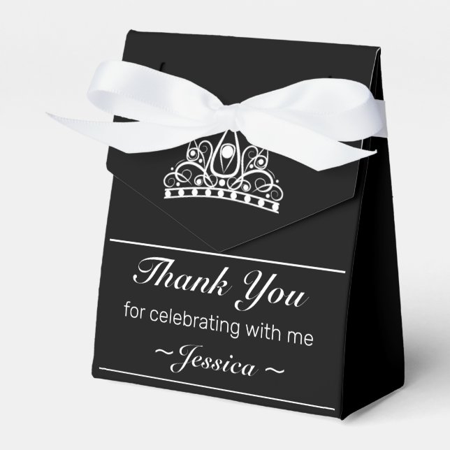 Tiara Modern Black Minimalist Birthday Favour Box (Front Side)