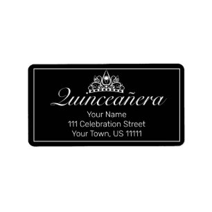 Tiara Modern Minimalist Black Quinceañera Address Label