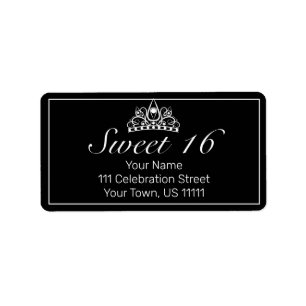 Tiara Modern Minimalist Black Sweet 16 Address Label