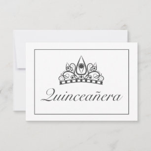 Tiara Modern Minimalist White Black Qinceanera RSVP Card