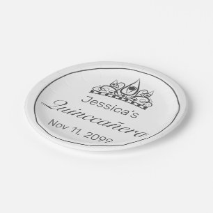 Tiara Modern Minimalist White Black Quinceañera Paper Plate