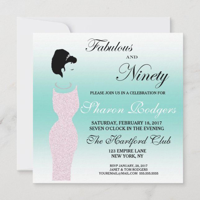 Tiara Party Fabulous at 90 90th Birthday Party Invitation (Back)