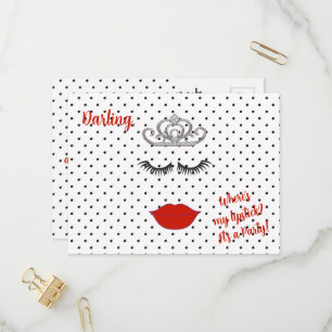 Tiara Party Where's My Lipstick Polka Dot Invitation Postcard