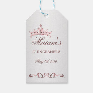 Tiara, pearls, gemstone in heart shape Quinceanera Gift Tags