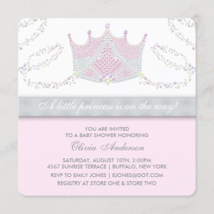 Tiara Pink Grey Princess Baby Shower Invitation