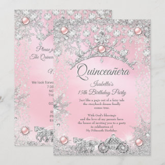 Tiara Pink Quinceanera 15th Winter Carriage Invitation