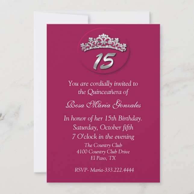 Tiara Pink Quinceañera Invitation (Front)