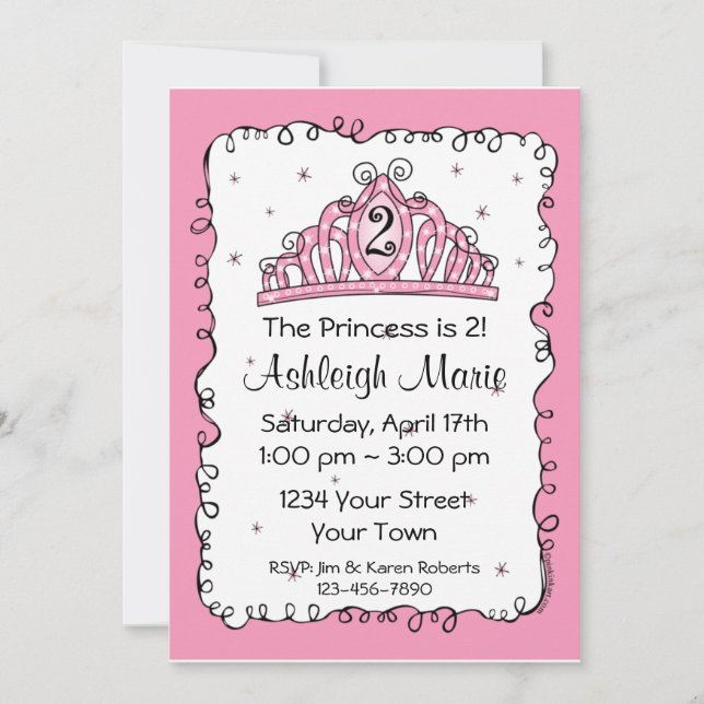 Tiara Princess 2nd Birthday Custom Invitation (Front)