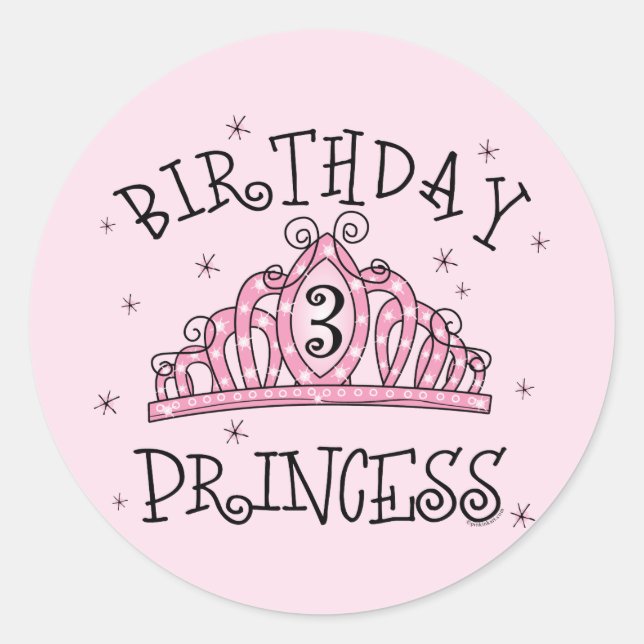 Tiara Princess 3rd Birthday Classic Round Sticker (Front)