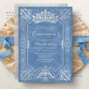 Tiara Princess Blue Fairytale Photo Quinceanera Invitation