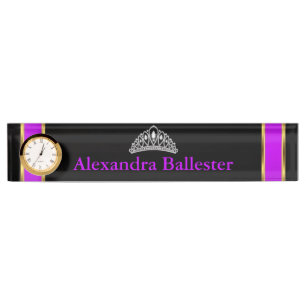 Tiara Princess Magenta Purple Black Gold Name Nameplate