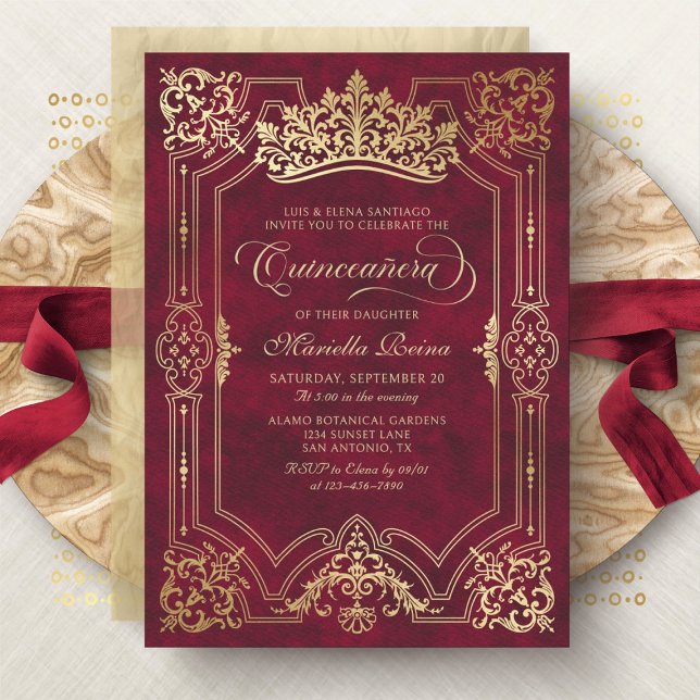 Tiara Princess Red Fairytale Photo Quinceanera Invitation (Creator Uploaded)