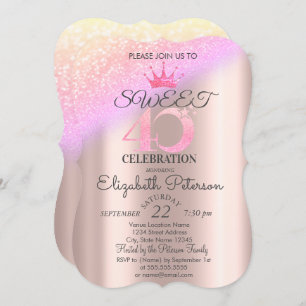 Tiara,Rose Gold Sweet 40th Ombre Glitter Bokeh  Invitation
