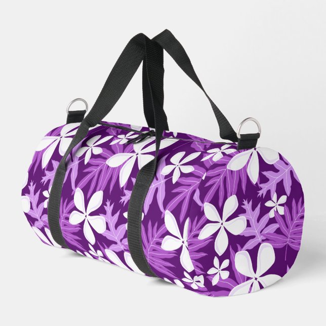 TIARE PATTERN IN PURPLE DUFFLE BAG (Left Corner)