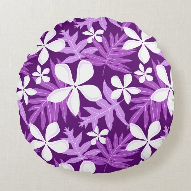 TIARE PATTERN IN PURPLE ROUND CUSHION (Front)