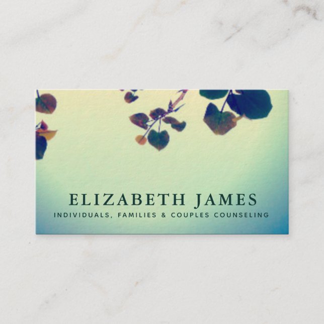 Tiber Blue Green Heart Leaf Mental Health Business Card (Front)