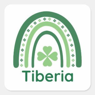 Tiberia Name Clover Boho Rainbow Square Sticker