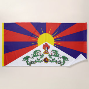 Tibet flag - Snow Lion Flag Beach Towel