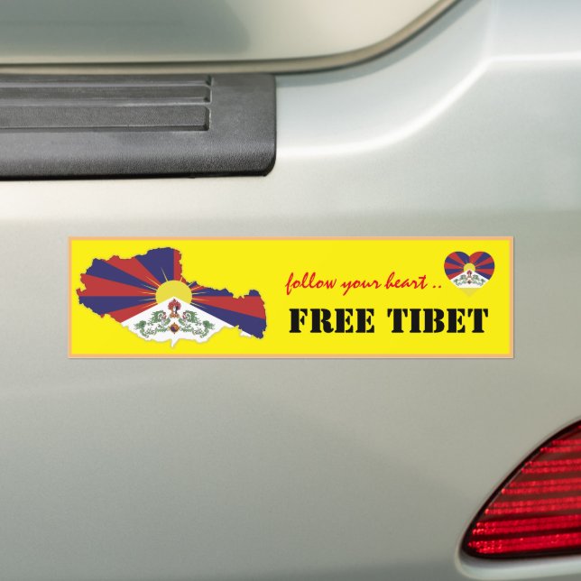 Tibet & Free Tibet, Heart compassion /Tibetan Flag Bumper Sticker (On Car)