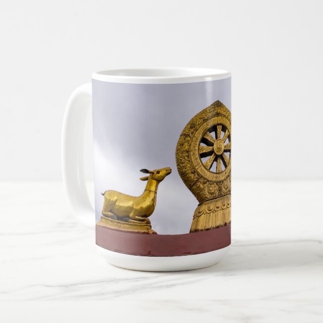 Tibet, Lhasa - Dharma wheel in Jokhang temple Coffee Mug (Front Left)