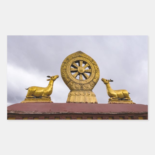 Tibet, Lhasa - Dharma wheel in Jokhang temple Rectangular Sticker (Front)
