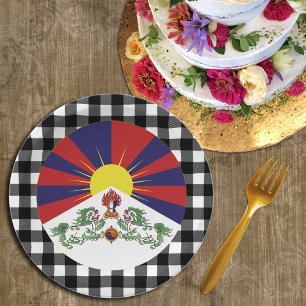 Tibet Plate, buffalo plaid & Tibetan Flag Paper Plate