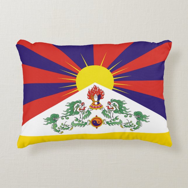 Tibet & Snow Lions, Flag - Himalayas Decorative Cushion (Front)