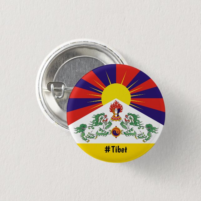Tibet & Snow Lions flag - The Himalayas 3 Cm Round Badge (Front & Back)