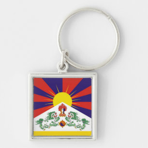 Tibet, Snow Lions, flag - The Himalayas Key Ring