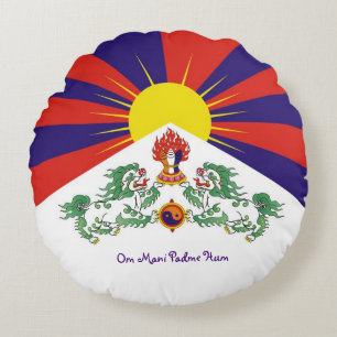 Tibet & Snow Lions, flag - The Himalayas /Tibetans Round Cushion