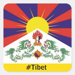 Tibet, Snow Lions, Tibetan flag - The Himalayas Square Sticker
