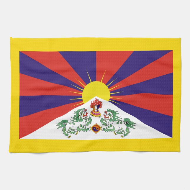 Tibet, Snow Lions, Tibetan flag - The Himalayas Tea Towel (Horizontal)