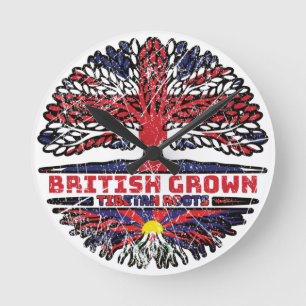 Tibet Tibetan British UK Tree Roots Flag Round Clock