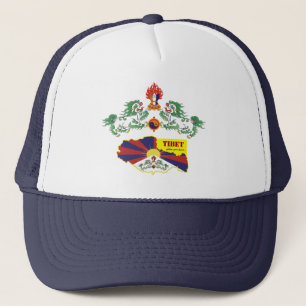 Tibet & Tibetan Flag, Snow Lions, Map / Buddhism Trucker Hat