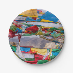 Tibetan landscape with prayer flags - Himalaya Paper Plate