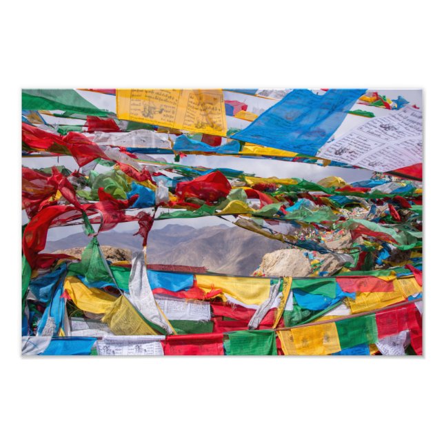 Tibetan landscape with prayer flags - Himalaya Photo Print (Front)