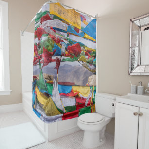 Tibetan landscape with prayer flags - Himalaya Shower Curtain