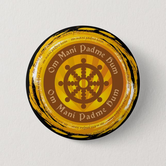 Tibetan Mantra Dharma Wheel 6 Cm Round Badge (Front)