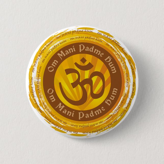 Tibetan Mantra with Aum Symbol 6 Cm Round Badge (Front)